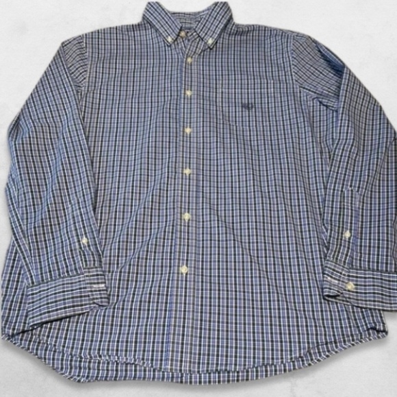 Chaps Stretch Button Down Shirt Front Pocket Collared Long Sleeves Blue Purple L - Picture 2 of 5